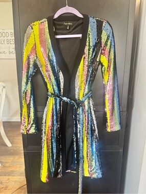 Sequin Stripe Wrap Coat - Multicolor